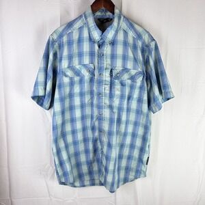 ExOfficio Short Sleeve‎ Ventilated Hiking Shirt Blue Plaid Mens Large